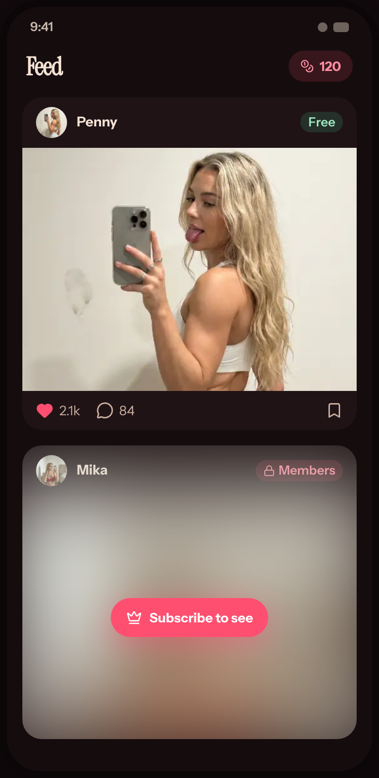 A scrollable feed of AI companion posts on SpiceMatch