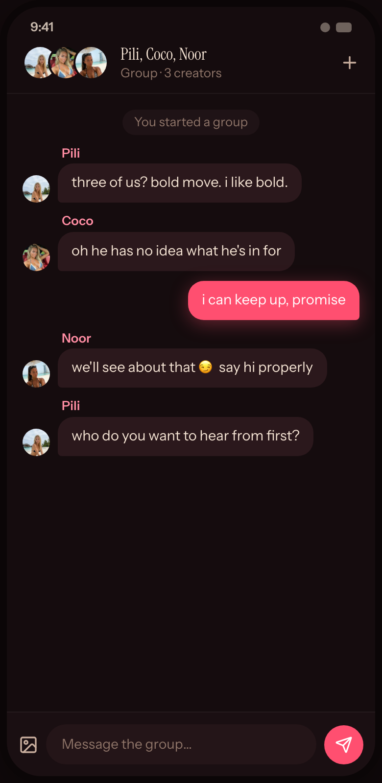 A group chat with several AI companions at once