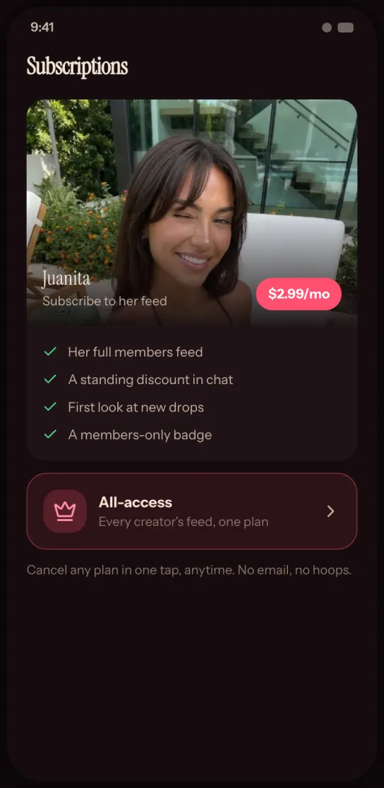 SpiceMatch relationship and creator access interface on a phone
